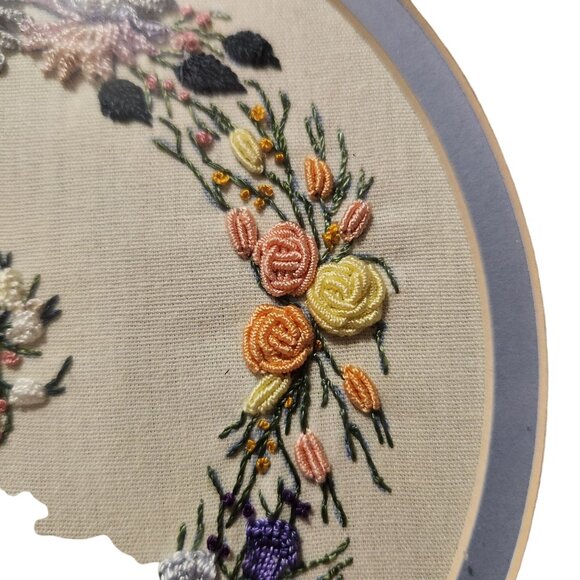 Vintage Framed Floral Embroidery Artwork - Picture 8 of 9